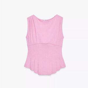 ZARA Pink Peplum Sleeveless Top 100% Cotton Size M NWT